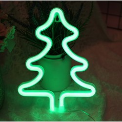 Groenovatie LED Neon Wandlamp "Kerstboom", Op Batterijen en USB, 25x19x2cm, Groen