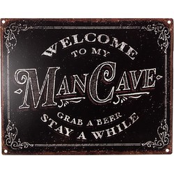 Clayre & Eef Tekstbord  25x20 cm Zwart Ijzer Man Cave Wandbord