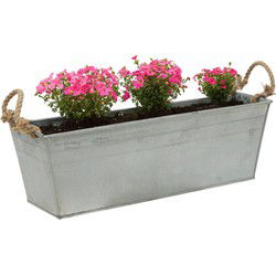 Mega Collections plantenbak/bloembak Farmer - balkon/terras - zink - zilver - L50 x D17 X H16 cm - IJzeren emmer / teil