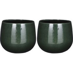 Mica Decorations Plantenpot - 2x - keramiek - groen glans - 18x16cm - Plantenpotten