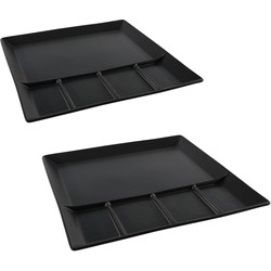8x stuks mat zwart fondue/gourmet bord 5-vaks vierkant aardewerk 24 cm - Gourmetborden