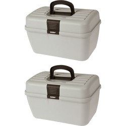 2x stuks opbergboxen/opbergkoffertjes 2-laags grijs - Opbergbox
