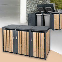 3-bins afvalbak tot 240L 200x80x116,3 cm gemaakt van staal in larikslook ML design