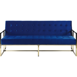Beliani MARSTAL - Driezitsbank-Blauw-Fluweel