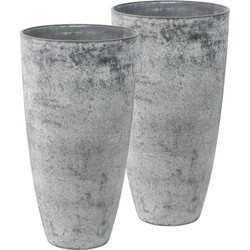 Set van 2x stuks bloempotten/plantenpotten vaas van gerecycled kunststof betongrijs D29 en H50 cm - Plantenpotten