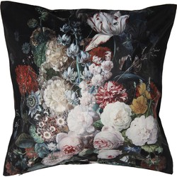 Clayre & Eef Kussenhoes  45x45 cm Zwart Polyester Vierkant Bloemen Sierkussenhoes