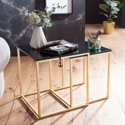 Pippa Design set van 2 bijzettafels in trendy design - zwart met goudkleurig frame