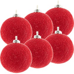 9x Rode Cotton Balls kerstballen decoratie 6,5 cm - Kerstbal