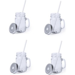 8x stuks Drink potjes van glas Mason Jar zilvergrijze deksel 500 ml - Drinkbekers