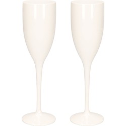 2x stuks onbreekbaar champagne/prosecco flute glas wit kunststof 15 cl/150 ml - Champagneglazen