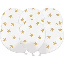 24x witte ballonnen met gouden sterretjes - Ballonnen