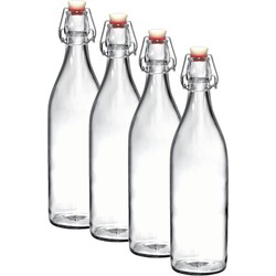4x Limonadeflessen/waterflessen transparant 1 liter rond - Weckpotten