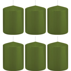 6x Kaarsen olijfgroen 6 x 8 cm 29 branduren sfeerkaarsen - Stompkaarsen