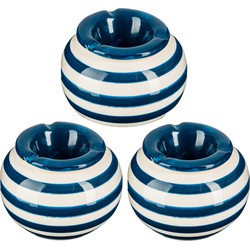 Set van 3x stuks terras asbakken/stormasbakken rond keramiek 12 x 7,5 cm blauw met streep - Asbakken