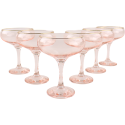 OTIX Champagnecoupe Glazen - Set van 6 - Roze - Champagneglazen - met Gouden Randje - 270ml