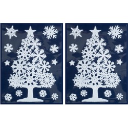 3x Witte kerst raamstickers kerstboom met sneeuwvlokken 40 cm - Feeststickers