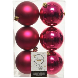 Decoris Kerstballen - 6x st - bessen roze - D8 cm - kunststof - Kerstbal