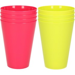 16x stuks onbreekbare kunststof drinkglazen 430 ML in het groen en roze - Drinkbekers