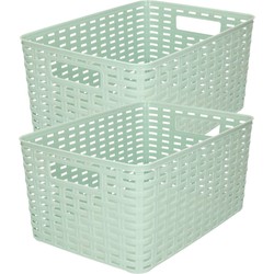 4x stuks rotan gevlochten opbergmand/opbergbox kunststof - Mintgroen - 22 x 33 x 16 cm - Opbergbox