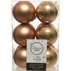 Decoris Kerstballen - 12x st - camel bruin - D6 cm - kunststof - Kerstbal