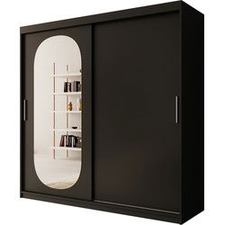 Meubella - Kledingkast Bodhi - Zwart - 200 cm - Met spiegel