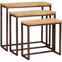 PTMD Bijzettafel Zoah - 70x29x65 cm - Hout - Koper- Set van 3