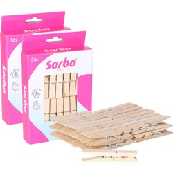 Sorbo wasknijpers hout - 72x stuks - knijpers / wasspelden - wasgoed - Knijpers