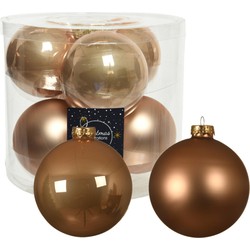 12x stuks glazen kerstballen toffee bruin 10 cm mat/glans - Kerstbal