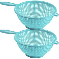 Plasticforte Keuken vergiet/zeef - 2x - kunststof -A Dia 24 cm x Hoogte 11 cm - blauw - Vergieten