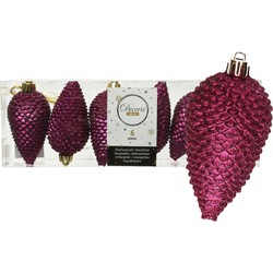 Decoris dennenappels kersthangers aubergine roze 8 cm kunststof - Kersthangers