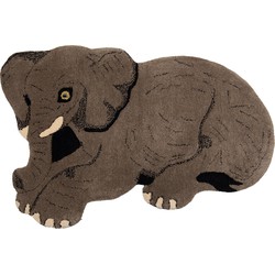 Clayre & Eef Vloerkleed Olifant 60x90 cm Grijs Wol Tapijt