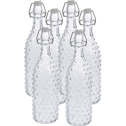 6x Glazen decoratie flessen transparant met beugeldop 1000 ml - Drinkflessen