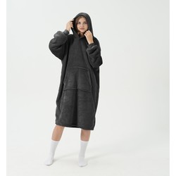 Geen merk SHERRY Oversized Hoodie - 70x110 cm - Hoodie & deken in één - heerlijke, grote fleece hoodie deken - Raven - zwart - Dutch Decor Limited Collection