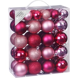 50x stuks kunststof kerstballen fuchsia roze en lichtroze 4 en 6 cm mat/glans - Kerstbal