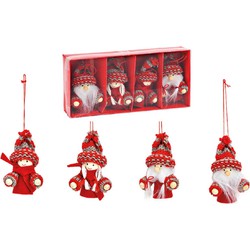 12x stuks kunststof kersthangers kerstpoppetjes/kerstmannetjes 8 cm kerstornamenten - Kersthangers