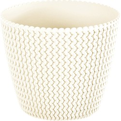 Plantenpot/bloempot kunststof dia 26 cm en hoogte 22 cm creme wit - Plantenpotten