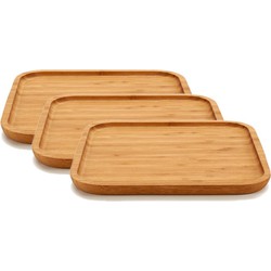 3x stuks bamboe houten broodplanken/serveerplanken vierkant 25 cm - Serveerplanken