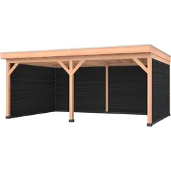 Douglas overkapping 600 x 400, met zwarte achterwand en twee zijwanden, Westwood Comfort