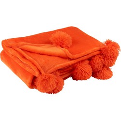  J-Line Plaid Extra Zacht Pompom Polyester - Oranje