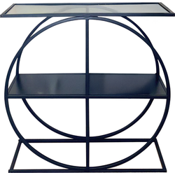 Console met rookglazen blad en ronde metalen poot L80 cm - CLOUDY