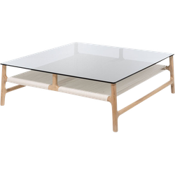Fawn coffee table houten salontafel whitewash - met glazen tafelblad grey - 90 x 90 cm