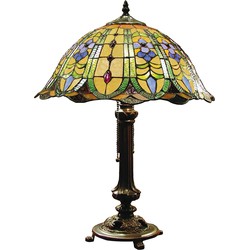 LumiLamp Tiffany Tafellamp  Ø 40x53 cm  Groen Glas Driehoek Bloemen Tiffany Bureaulamp