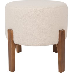 Clayre & Eef Poef  Ø 45x45 cm Beige Hout Textiel Rond Voetenbankje