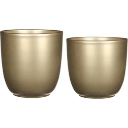 Plantenpot/bloempotten set - 4x stuks - keramiek - goud - D12 en D14.5 cm - Plantenpotten