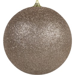 1x stuks Champagne grote kerstballen met glitter kunststof 18 cm - Kerstbal