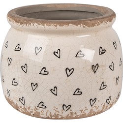 Clayre & Eef Bloempot  Ø 12x10 cm Beige Zwart Keramiek Hartjes Bloempot Binnen