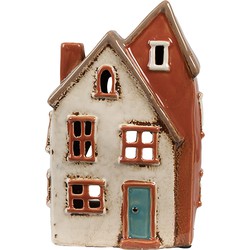 Clayre & Eef Waxinelichthouder Huis 13x8x20 cm Beige Keramiek Theelichthouder