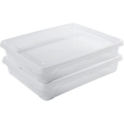 2x Voedsel plastic bewaarbakje laag 1,5 liter transparant 24 x 20 x 5 cm - Vershoudbakjes