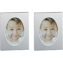 Set van 2x stuks aluminium fotolijst zilver ovaal geschikt voor een foto van 5,5 x 8 cm - Fotolijsten
