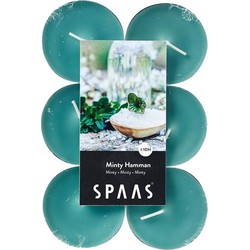 Spaas maxi waxinelichtjes - 12x - Minty Hammam - 10 branduren - geurkaarsen